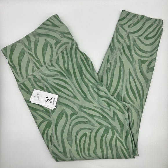 Xersion Light Green Zebra Train Women's High Rise Quick Dry 7/8 Ankle Leggings - Picture 6 of 9